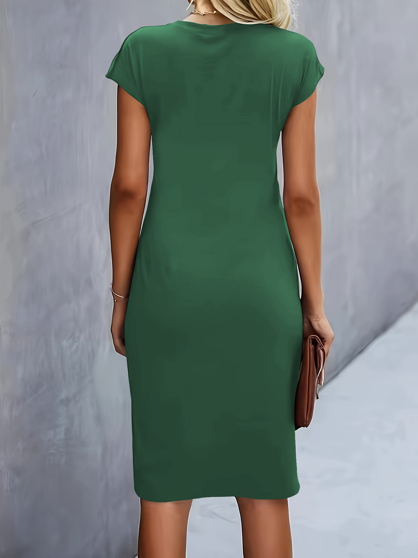 Front knot bodycon midi dress back view – round neck sleeveless tie dress women's fashion