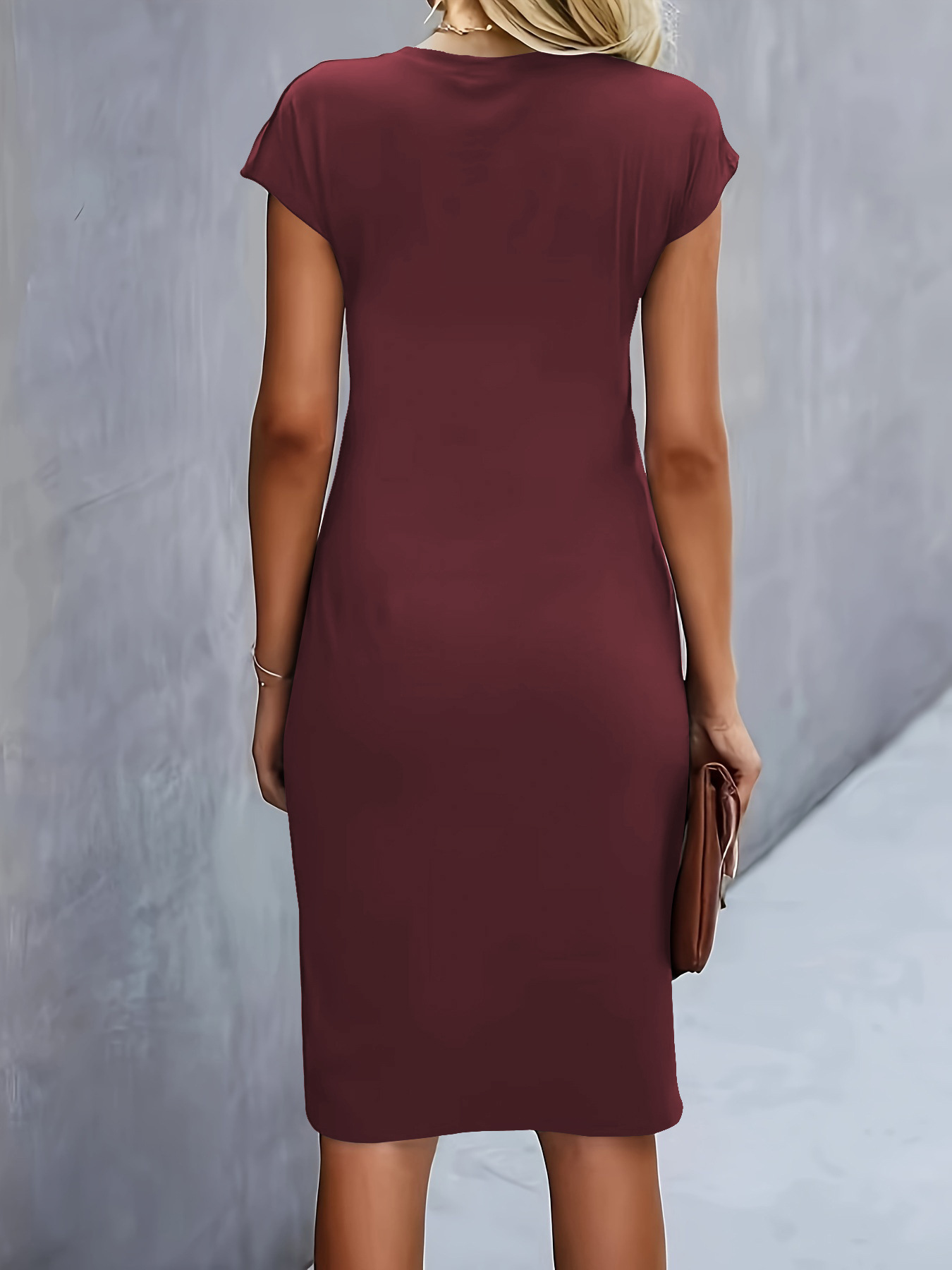 Front knot bodycon midi dress front view – round neck sleeveless tie dress women's elegant fashion