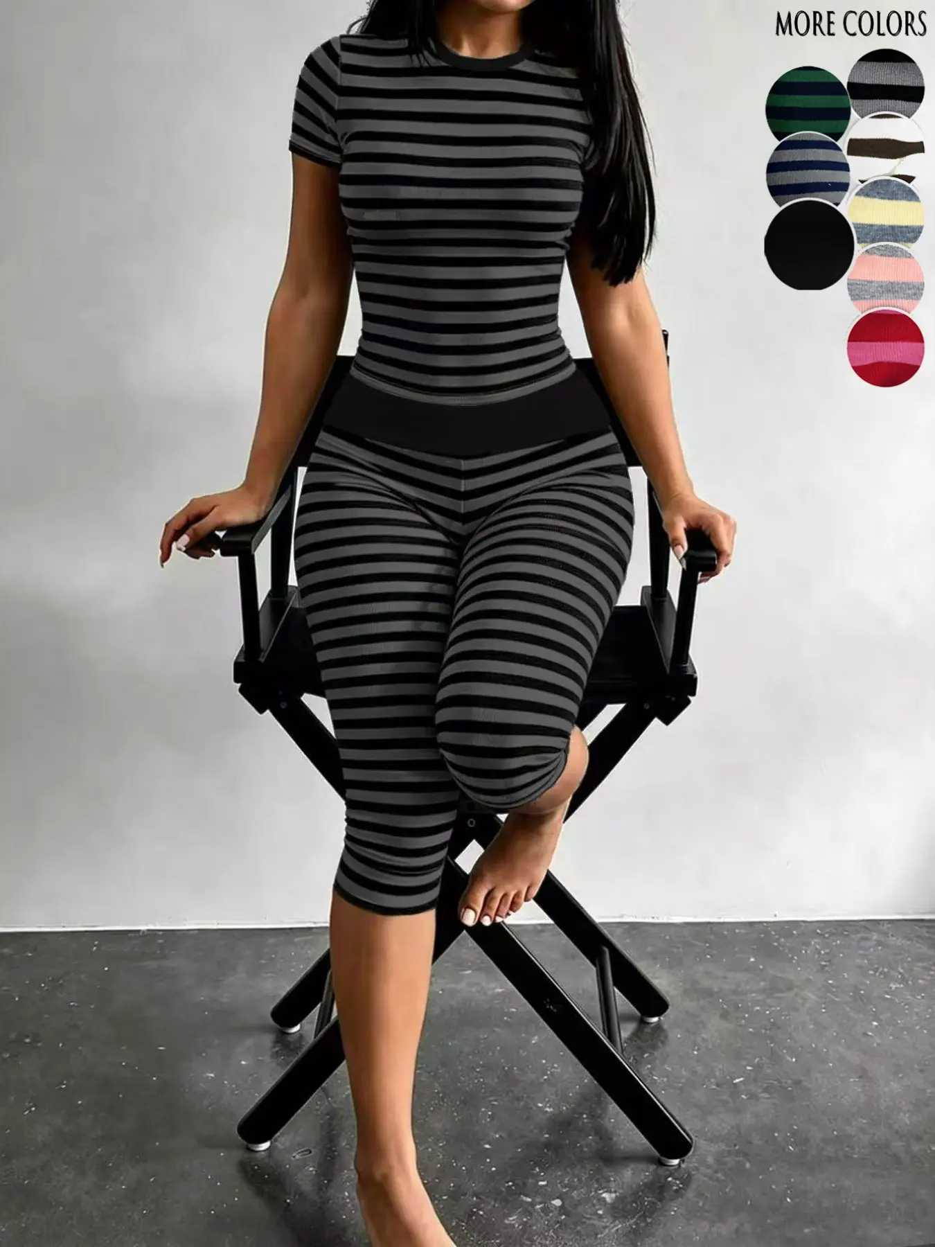 Yellow Grey Striped Loungewear Set