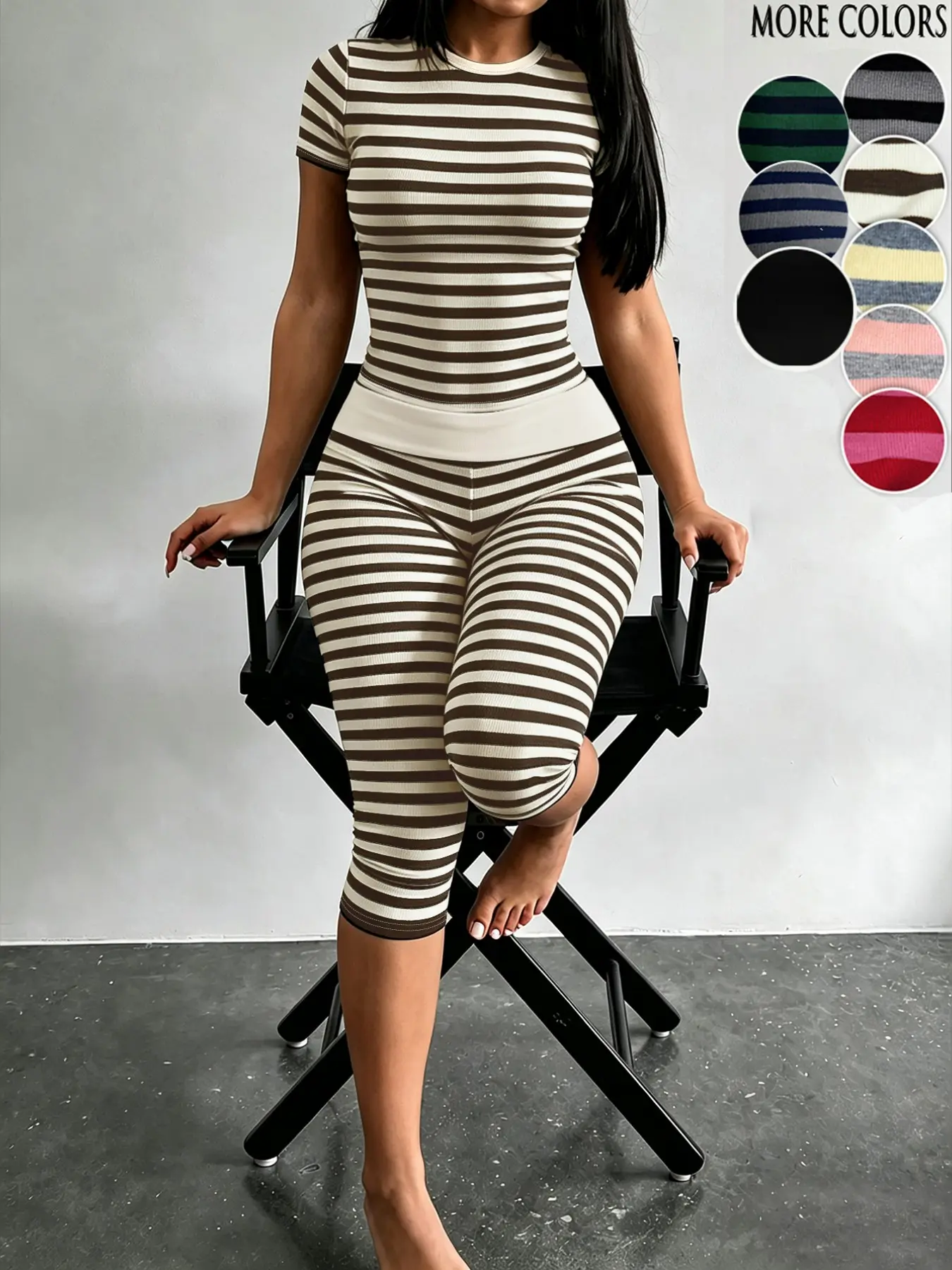 Yellow Grey Striped Loungewear Set