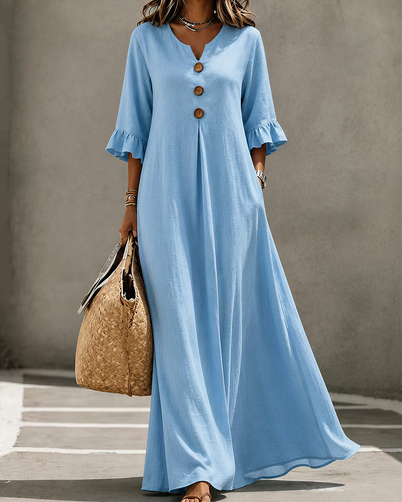 Curvvvy™ Effortless Boho V-Neck Ruffle Sleeve Maxi Dress