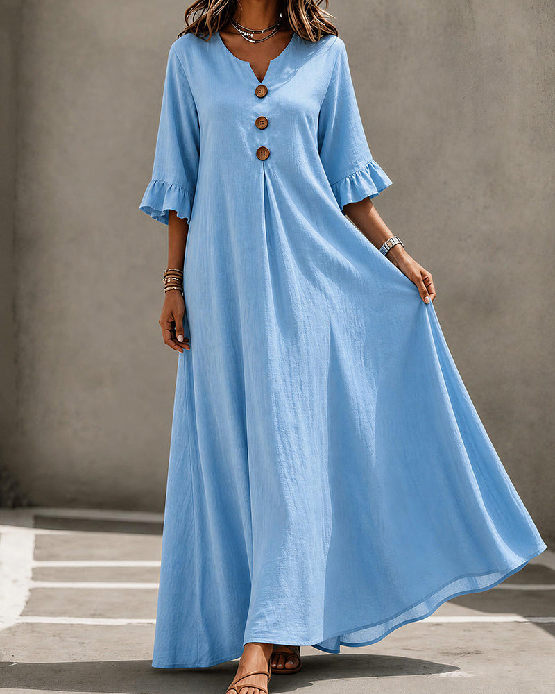 Curvvvy™ Effortless Boho V-Neck Ruffle Sleeve Maxi Dress