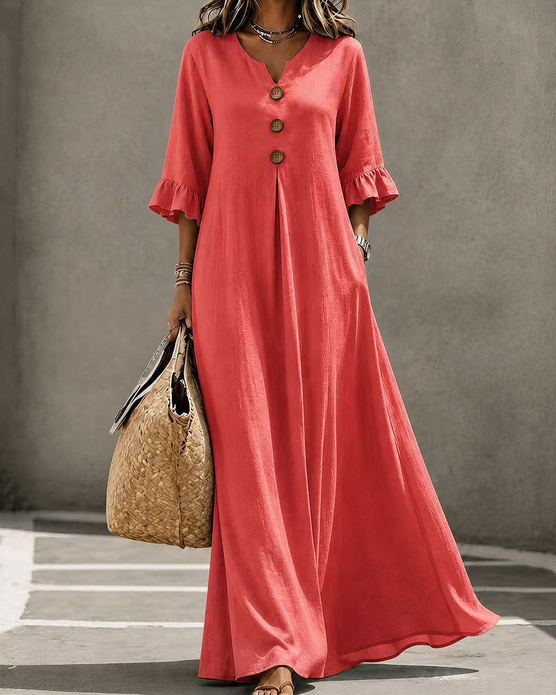 Curvvvy™ Effortless Boho V-Neck Ruffle Sleeve Maxi Dress