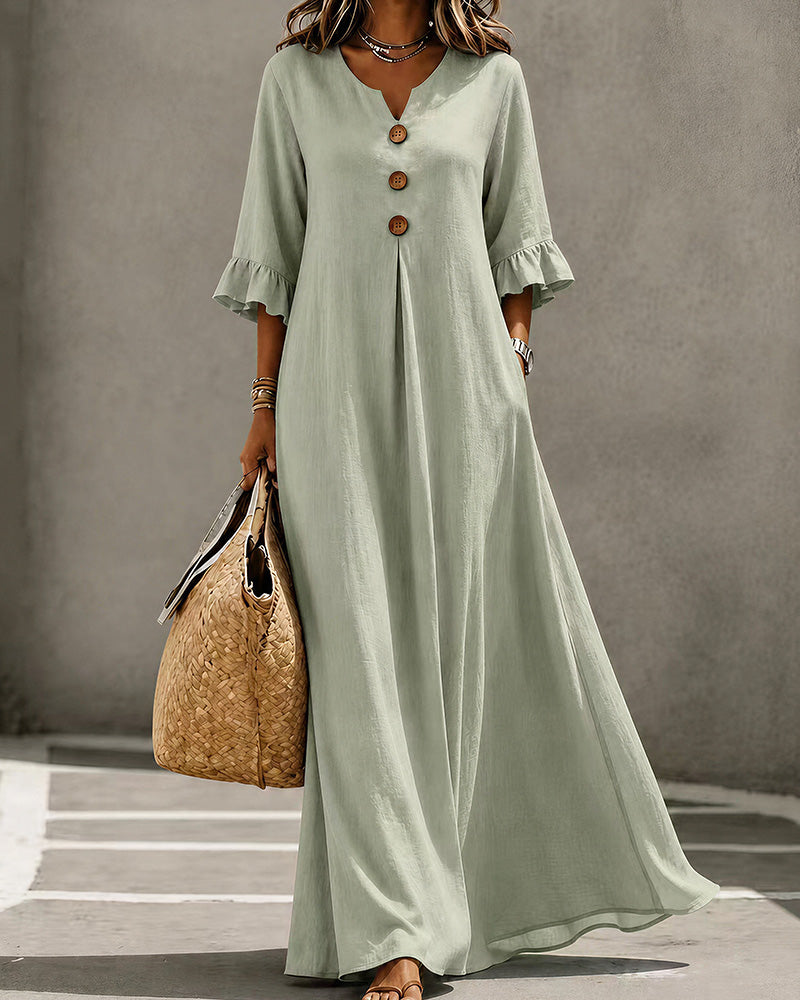 Curvvvy™ Effortless Boho V-Neck Ruffle Sleeve Maxi Dress