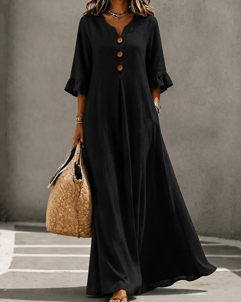 Curvvvy™ Effortless Boho V-Neck Ruffle Sleeve Maxi Dress