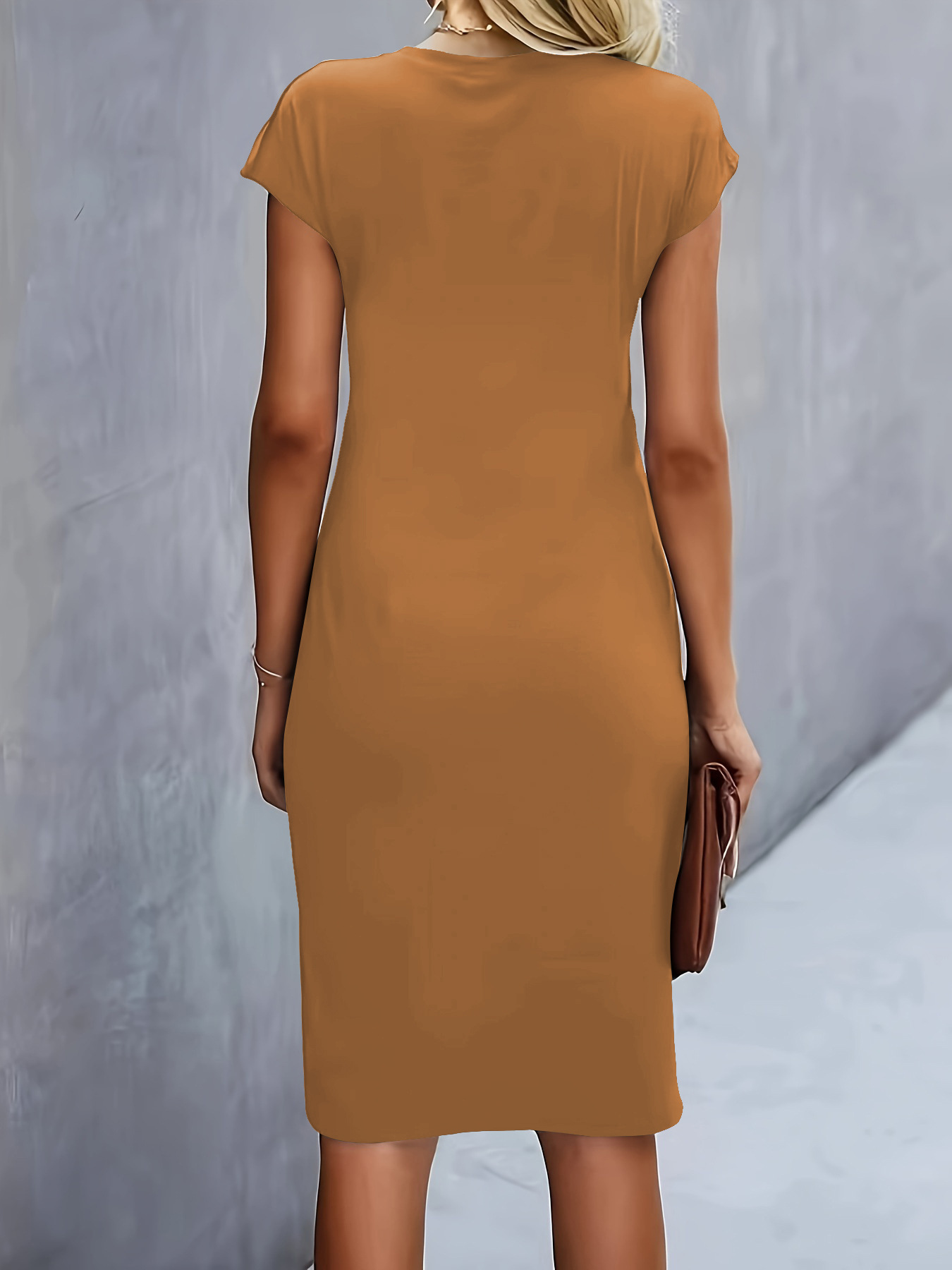 Green front knot bodycon midi dress – round neck sleeveless tie dress women's resort wear