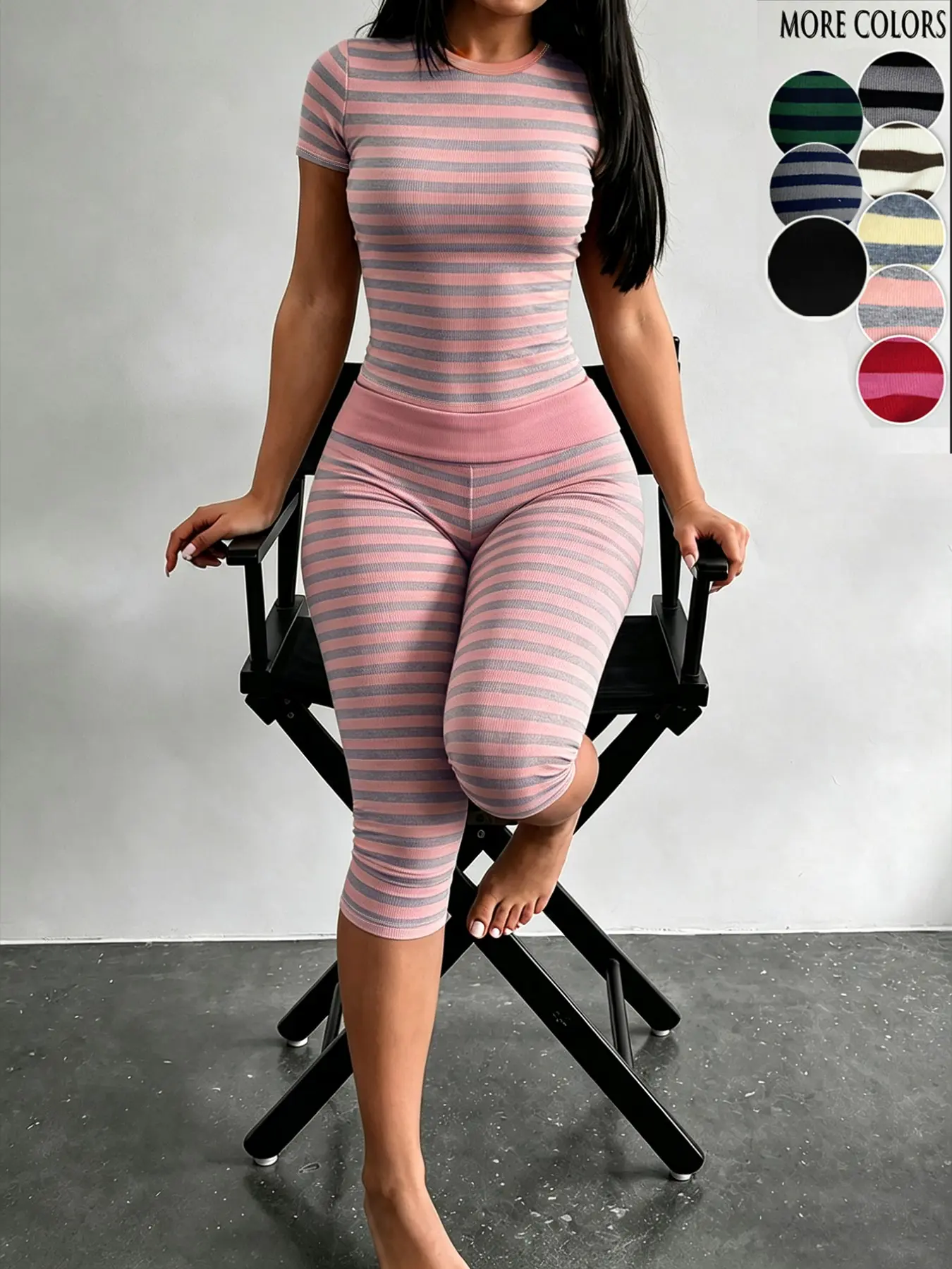 Yellow Grey Striped Loungewear Set