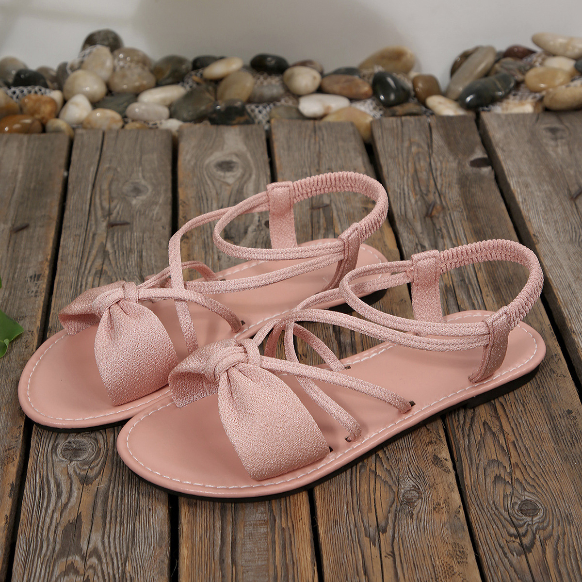 Knot-Front Elastic Ankle Sandals – Easy Slip-On with Arch Support