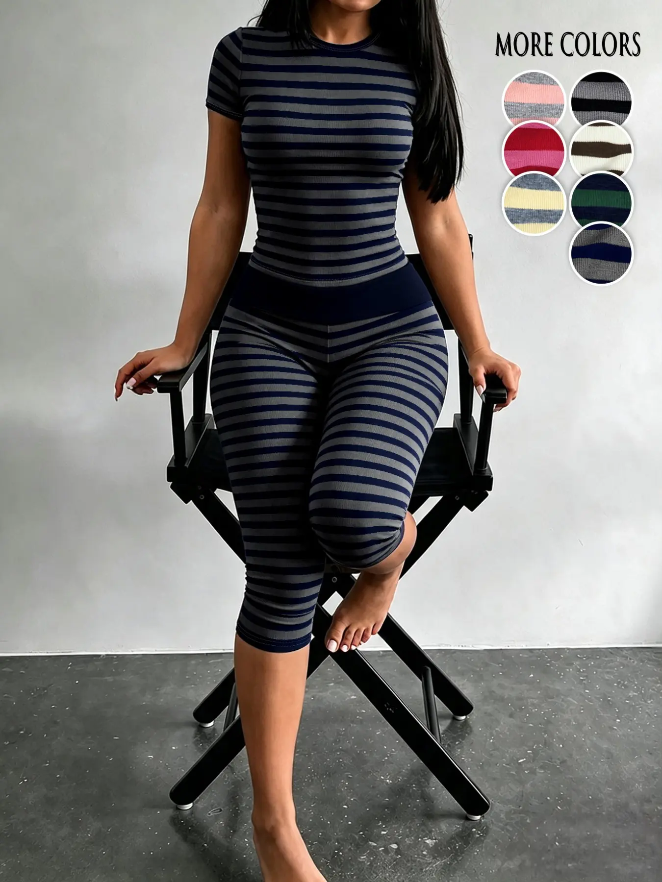 Yellow Grey Striped Loungewear Set