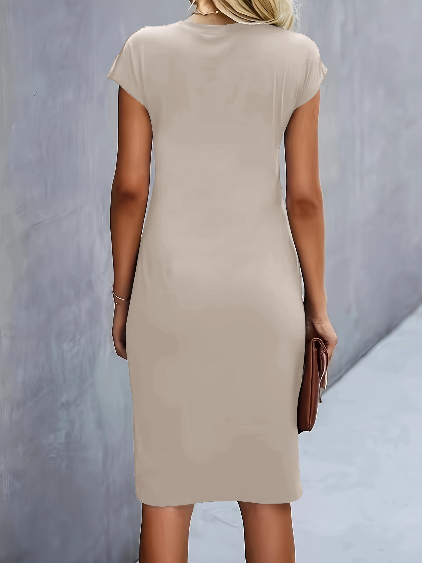Violet front knot bodycon midi dress – round neck sleeveless tie dress women's elegant style