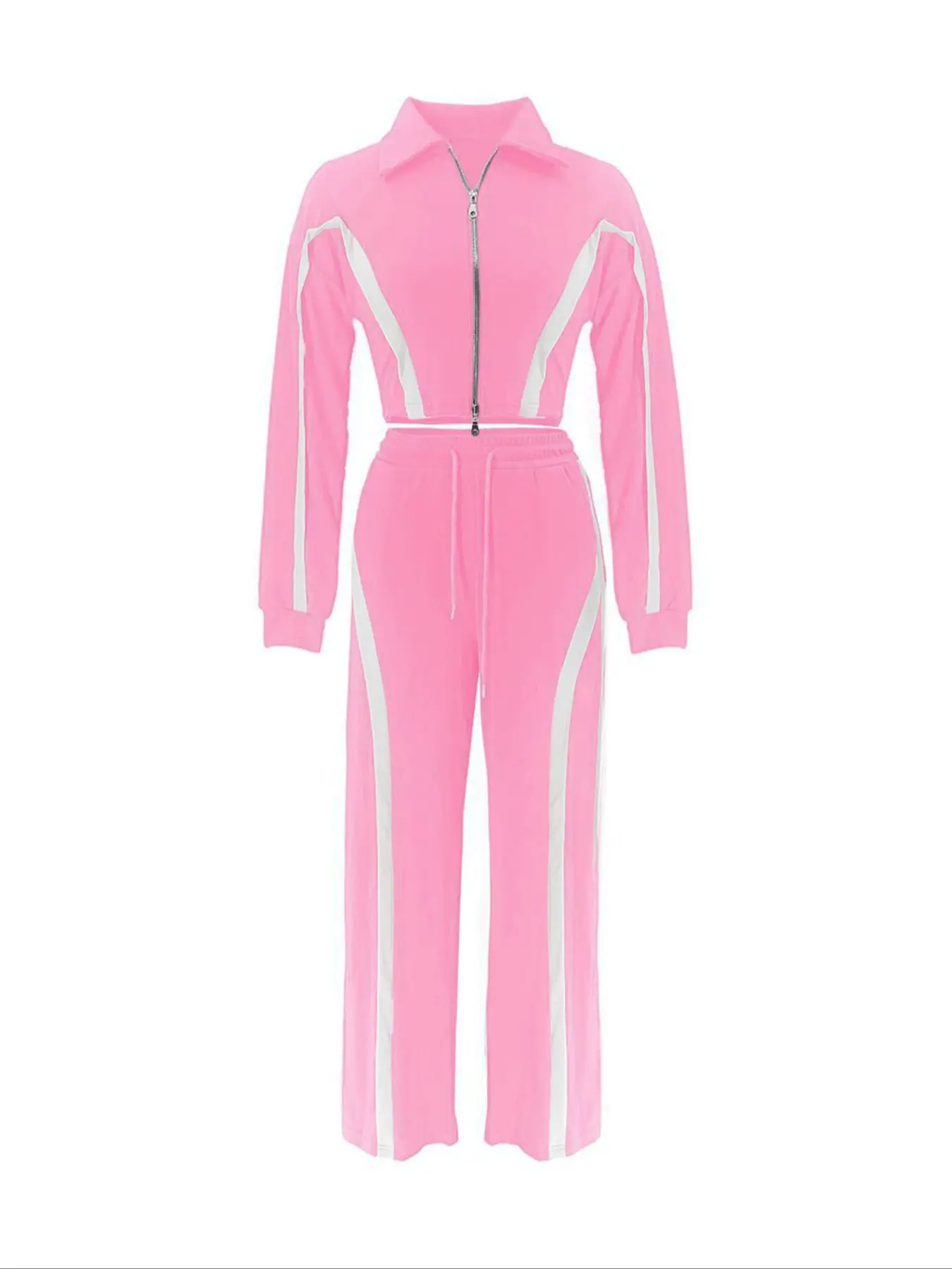 Street Style Women's Two-Piece Sports Set - Zipper Jacket & Pants