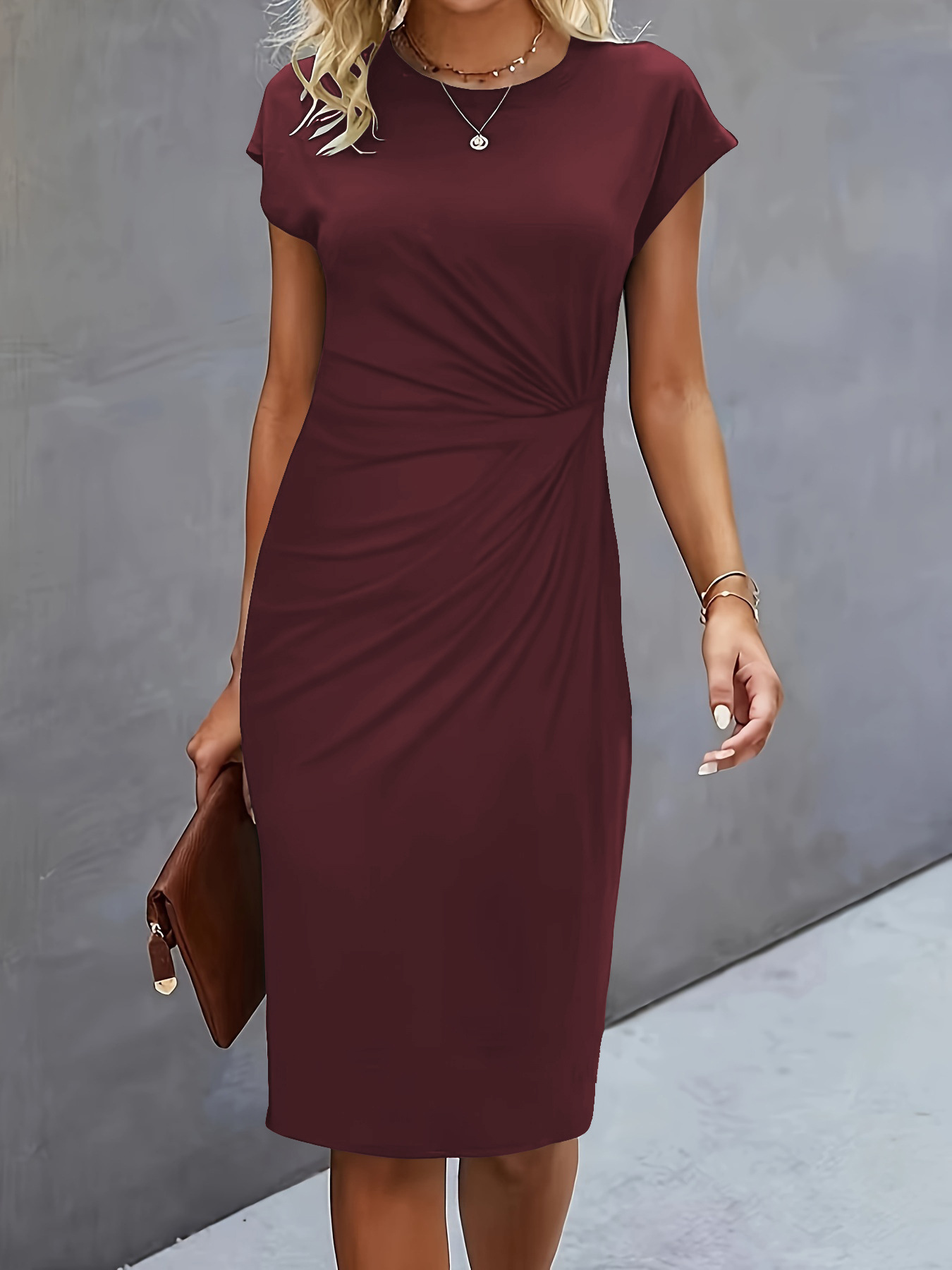 Dark green front knot bodycon midi dress – round neck sleeveless tie dress women's fashion