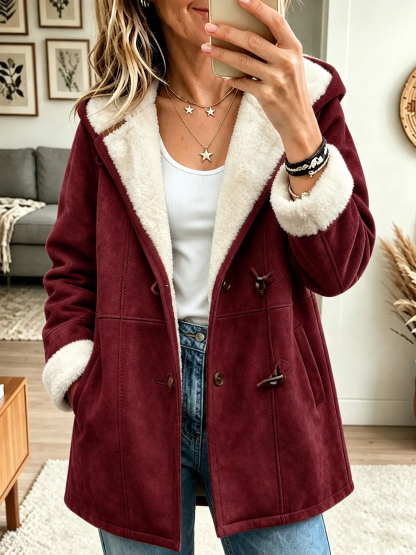 Women's Sherpa Lined Faux Suede Toggle Coat
