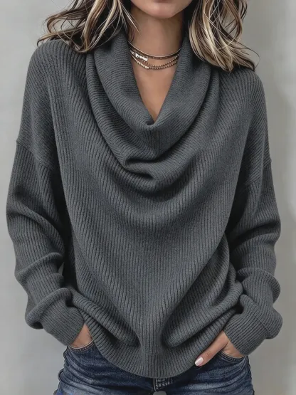Cozy Ribbed Knit Top with Layered Collar
