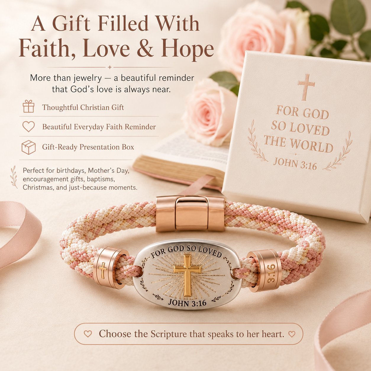 🔥 LAST DAY 54% OFF – ✝️ Christian Scripture Faith Bracelet Collection | 6 Meaningful Bible Verse Designs with Raised Gold Cross, Magnetic Clasp & Matching Gift Box 💗✨
