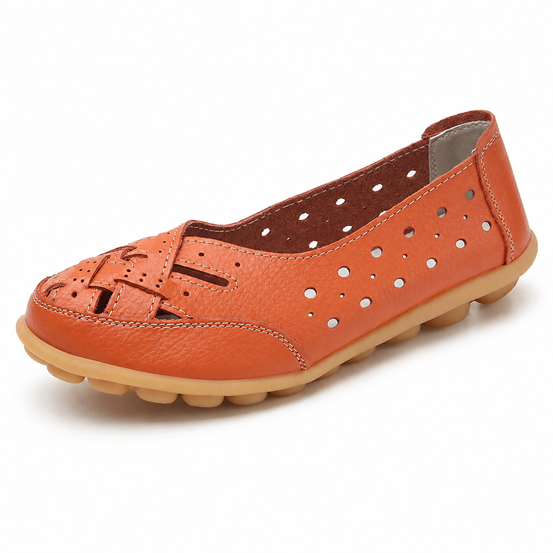Coffee brown casual textured slip-on flats