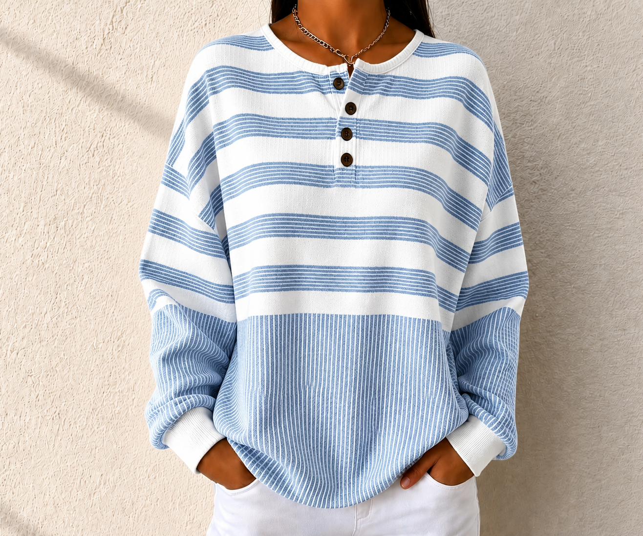 🛒Clearance Sale🔥 Women's Striped Waffle POLO Casual Sweatshirt