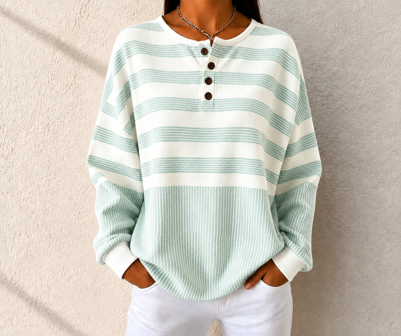 🛒Clearance Sale🔥 Women's Striped Waffle POLO Casual Sweatshirt