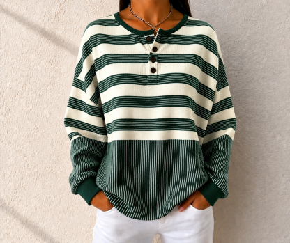 🛒Clearance Sale🔥 Women's Striped Waffle POLO Casual Sweatshirt