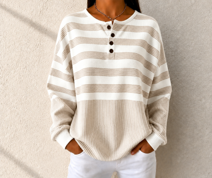 🛒Clearance Sale🔥 Women's Striped Waffle POLO Casual Sweatshirt