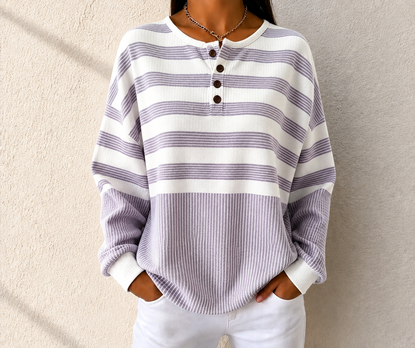🛒Clearance Sale🔥 Women's Striped Waffle POLO Casual Sweatshirt