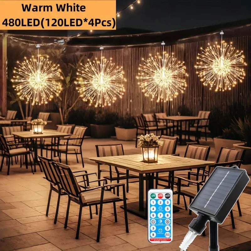 🎆 4-Pack Solar Fireworks Lights — 480 LEDs