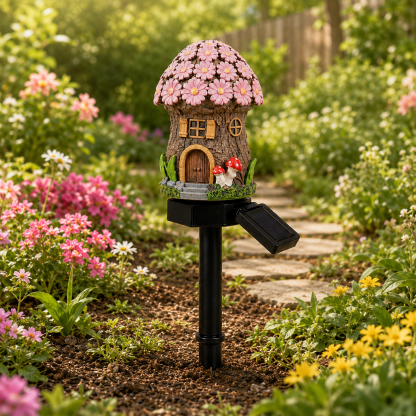 Solar Fairy-Tale Mushroom Cottage Garden Light