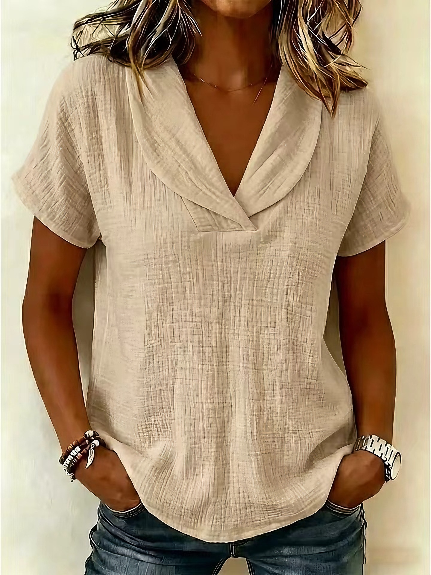 Women's Elegant Notched V-Neck Casual Blouse