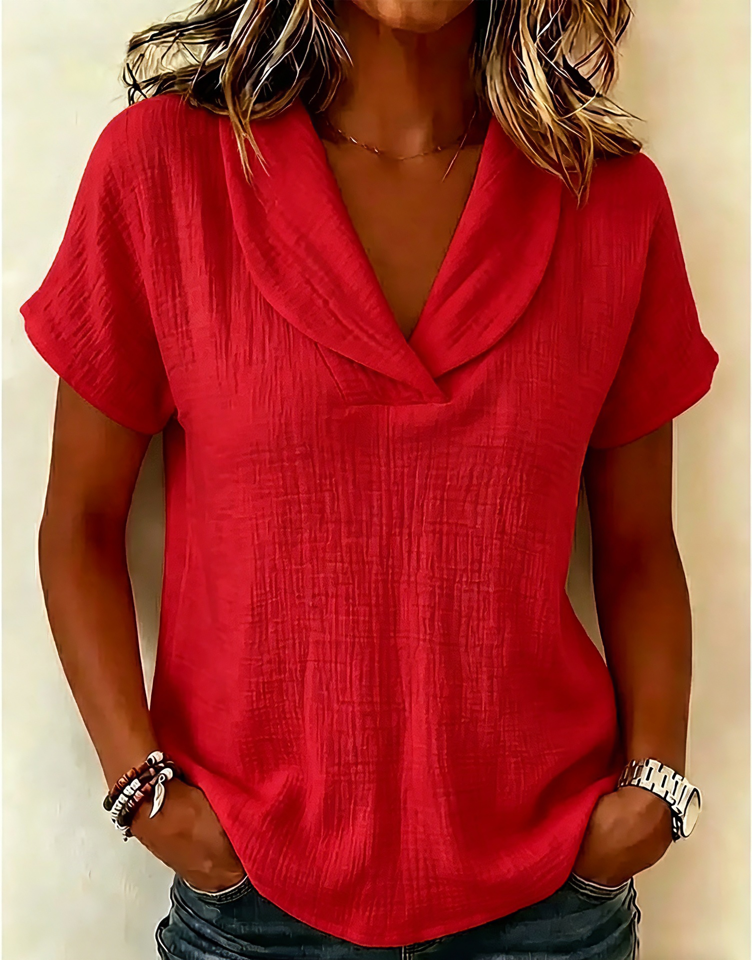 Women's Elegant Notched V-Neck Casual Blouse
