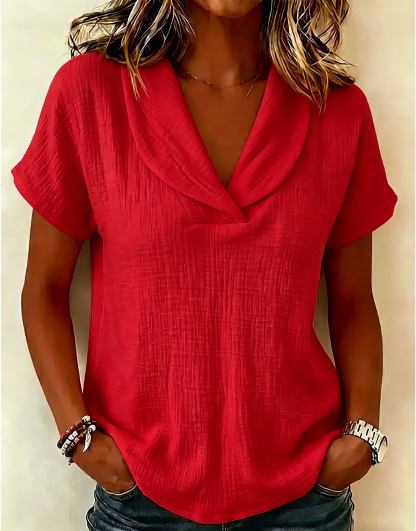 Women's Elegant Notched V-Neck Casual Blouse
