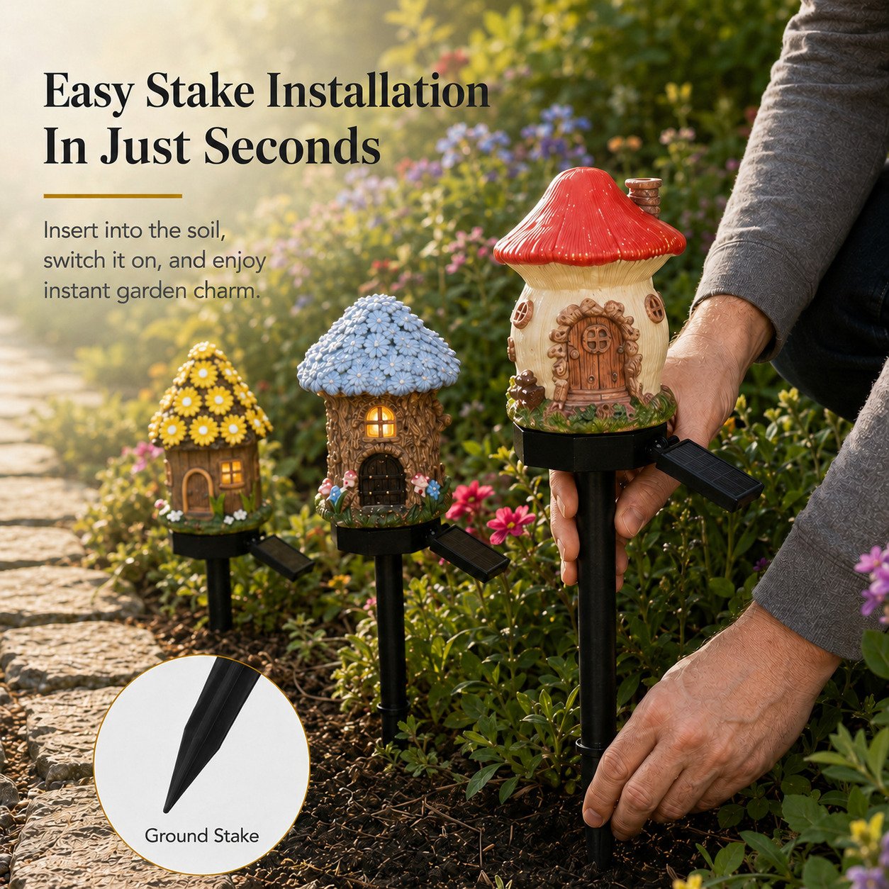 Solar Fairy-Tale Mushroom Cottage Garden Light