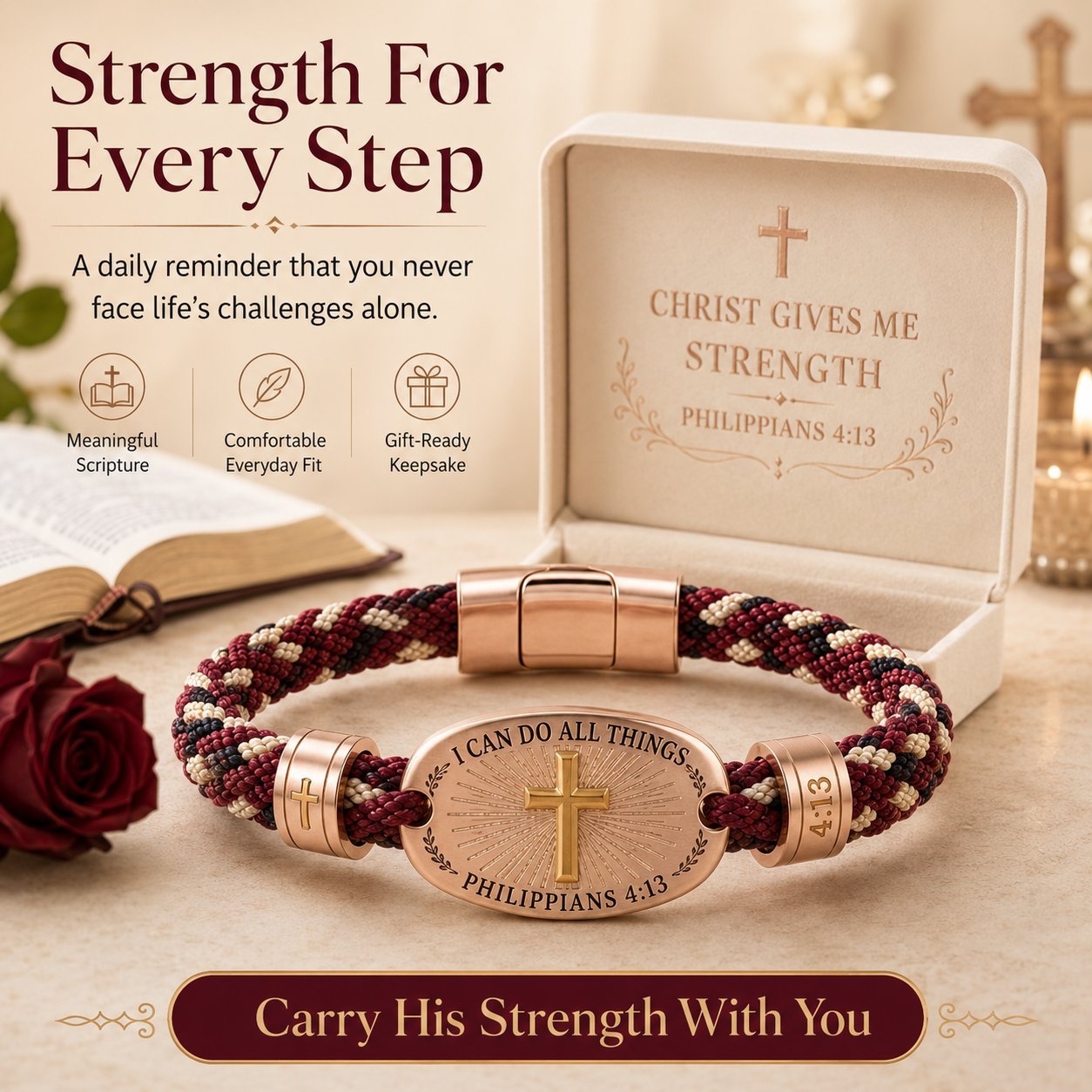 🔥 LAST DAY 54% OFF – ✝️ Christian Scripture Faith Bracelet Collection | 6 Meaningful Bible Verse Designs with Raised Gold Cross, Magnetic Clasp & Matching Gift Box 💗✨