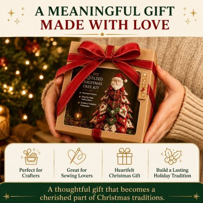 🔥Christmas Hot Sale 54% Off🎄 DIY Quilted Christmas Tree Kit | Layered 3D Tabletop Craft with Pre-Cut Festive Fabrics, Foam Base & Easy Instructions 🧵✨