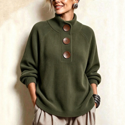 Cozy Button-Accented Ribbed Knit Sweater