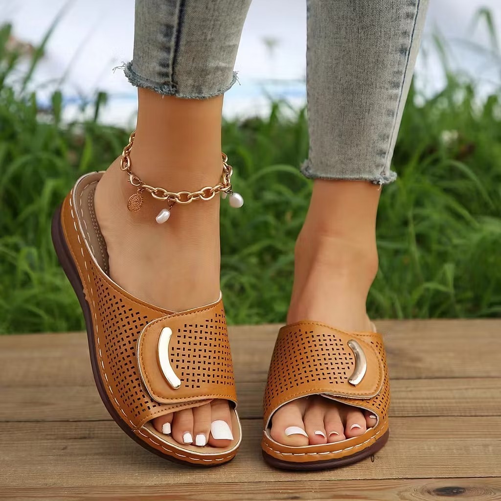 🔥Mother‘s Day 55% OFF — Peep Toe Hollow Out Orthopedic Slippers