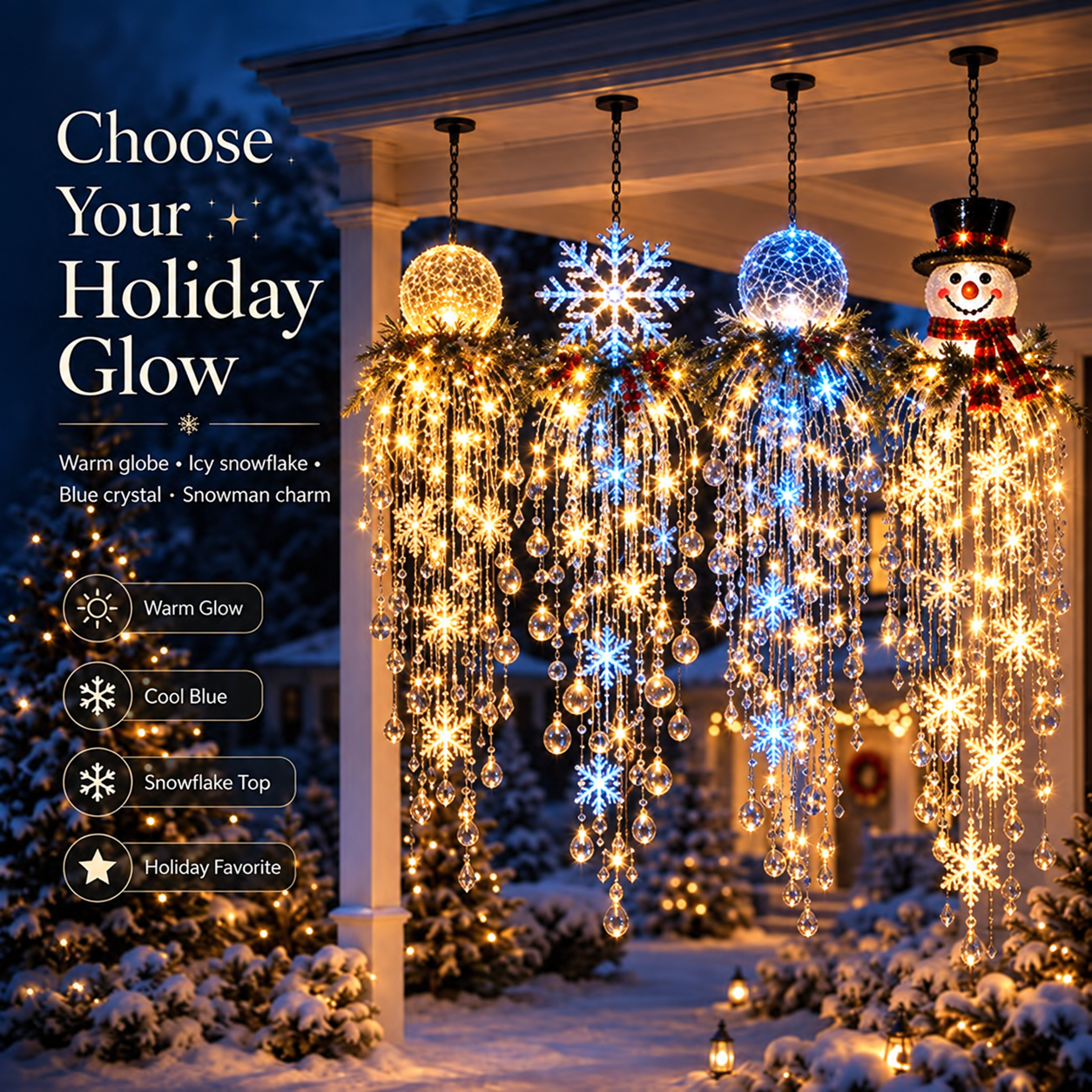 Crystal cascade Christmas hanging light