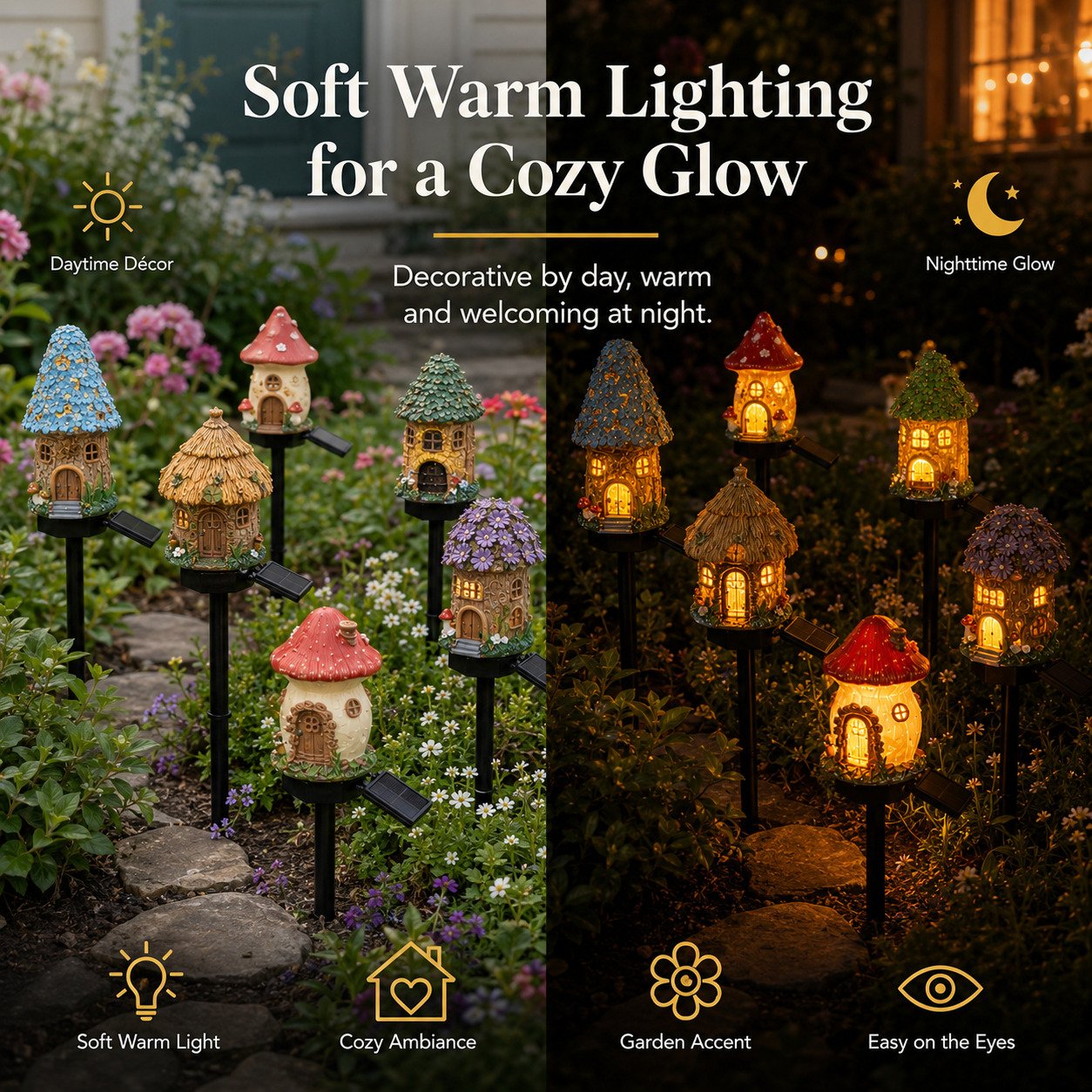 Solar Fairy-Tale Mushroom Cottage Garden Light