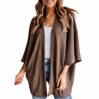 Women's Waffle Knit Open-Front Kimono Cardigan Cover-Up
