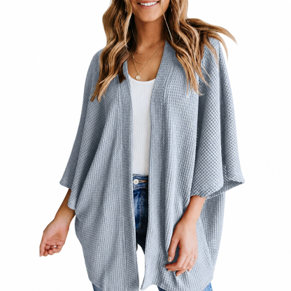 Women's Waffle Knit Open-Front Kimono Cardigan Cover-Up