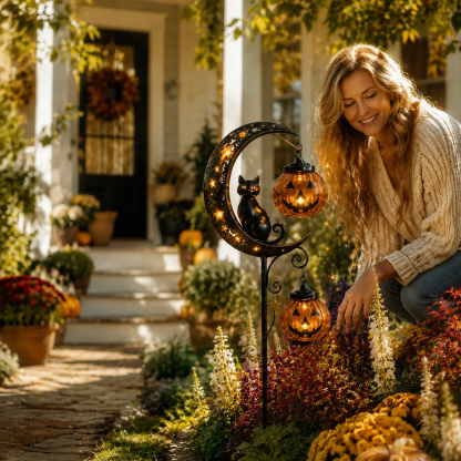 🌙 Solar-Powered Black Cat Garden Stake Light – Create a Magical Halloween Glow in Your Yard