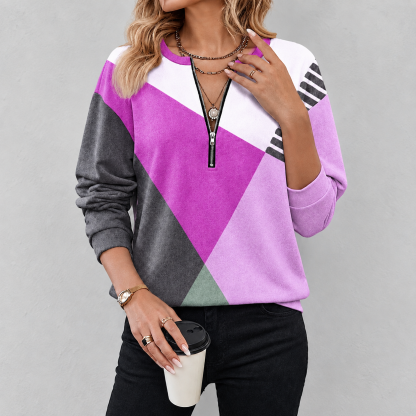🛒Clearance Sale🔥 Women’s Geometric Colorblock Quarter-Zip Top