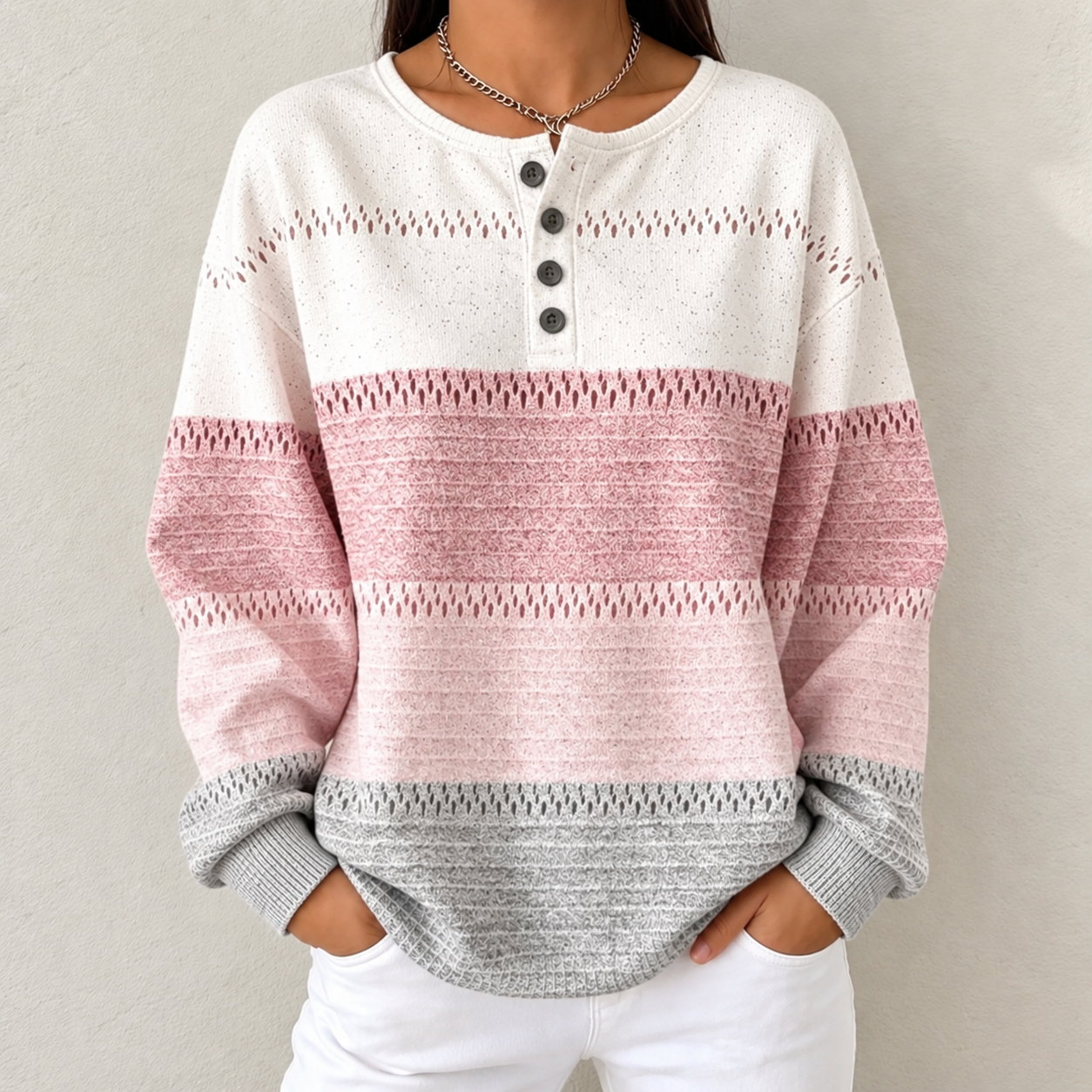 🛒 CLEARANCE SALE 🔥 Women's Warm-Toned Color-Block Loose-Fit Knit Top