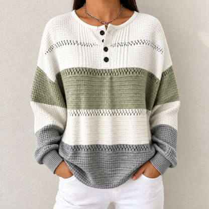 🛒 CLEARANCE SALE 🔥 Women's Warm-Toned Color-Block Loose-Fit Knit Top