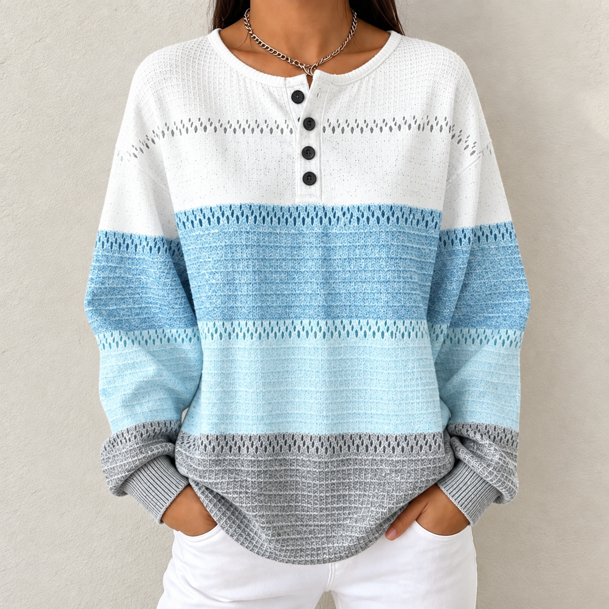 🛒 CLEARANCE SALE 🔥 Women's Warm-Toned Color-Block Loose-Fit Knit Top