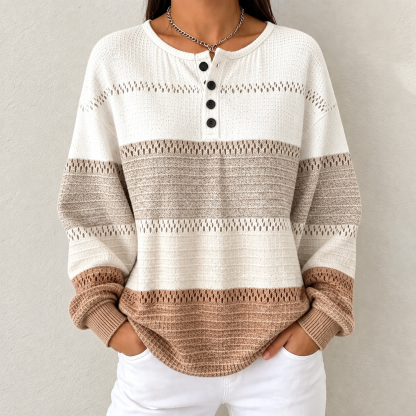 🛒 CLEARANCE SALE 🔥 Women's Warm-Toned Color-Block Loose-Fit Knit Top
