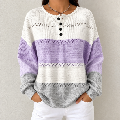 🛒 CLEARANCE SALE 🔥 Women's Warm-Toned Color-Block Loose-Fit Knit Top