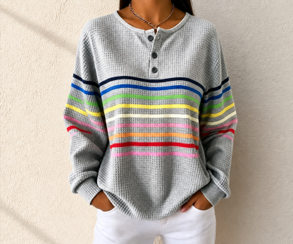🛒Clearance Sale🔥 Women's Striped Waffle POLO Casual Sweatshirt