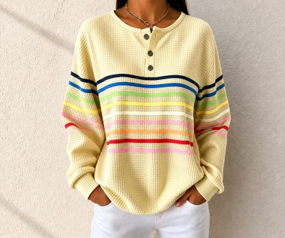 🛒Clearance Sale🔥 Women's Striped Waffle POLO Casual Sweatshirt