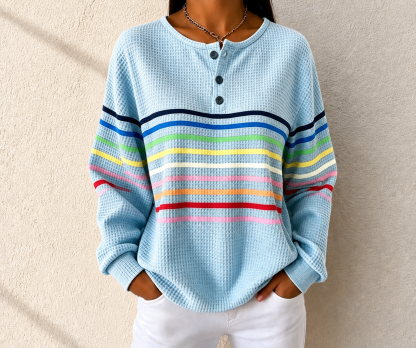 🛒Clearance Sale🔥 Women's Striped Waffle POLO Casual Sweatshirt