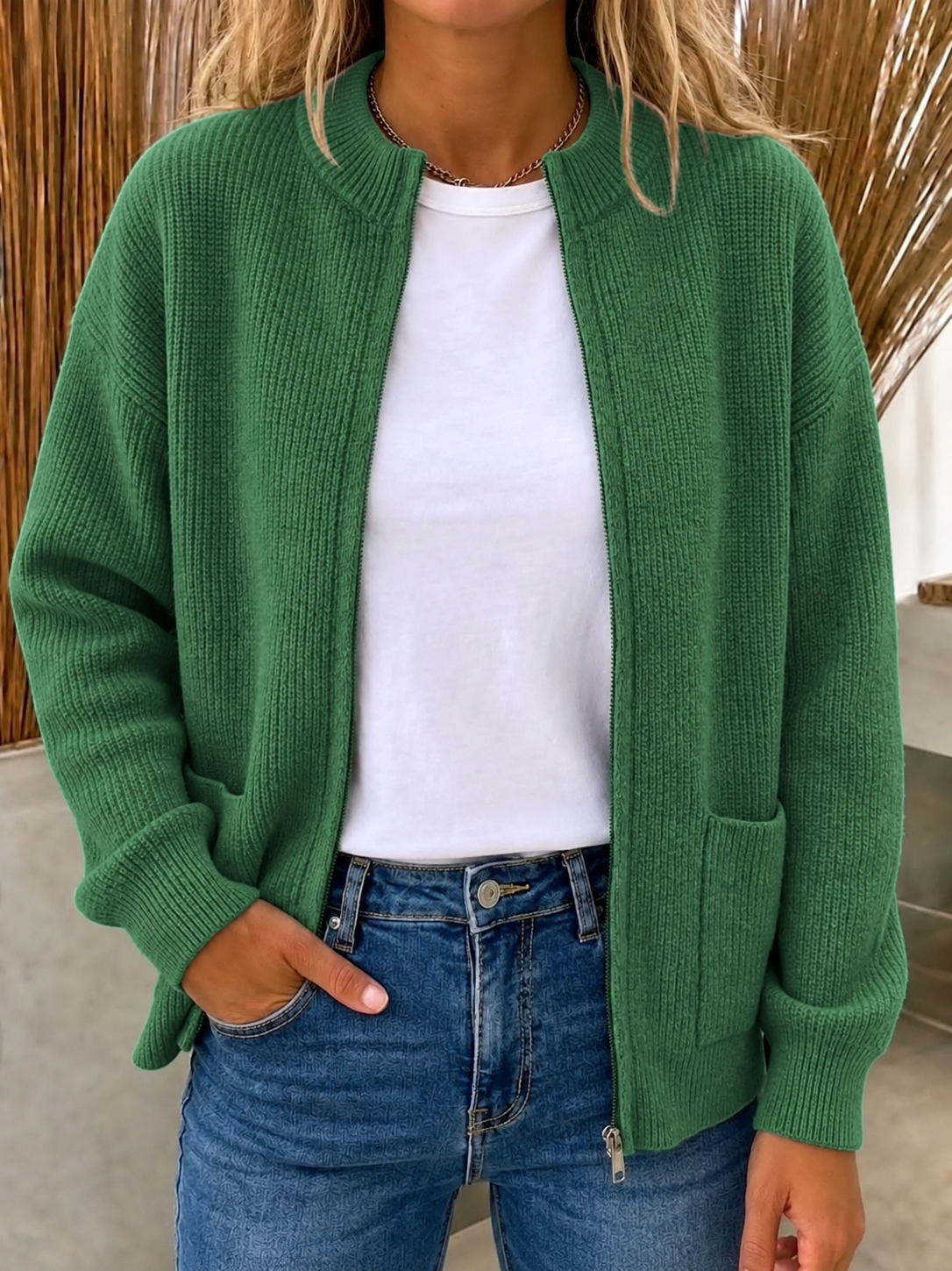 CLEARANCE 💥 Women's Casual Solid Zipper Knitted Cardigan Jacket